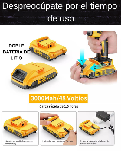 Kit Taladro Inalambrico 3 en 1 + 2 baterias + 24 accesorios