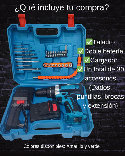 Kit Taladro Inalambrico 3 en 1 + 2 baterias + 24 accesorios