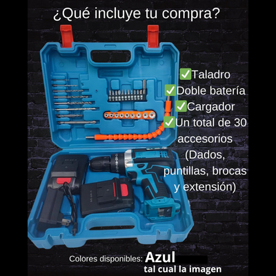 Kit Taladro Inalambrico 3 en 1 + 2 baterias + 24 accesorios