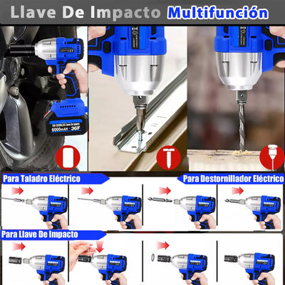 Llave Taladro de Impacto Inalámbrico doble batería + Accesorios