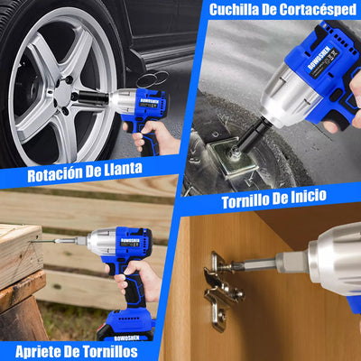Llave Taladro de Impacto Inalámbrico doble batería + Accesorios