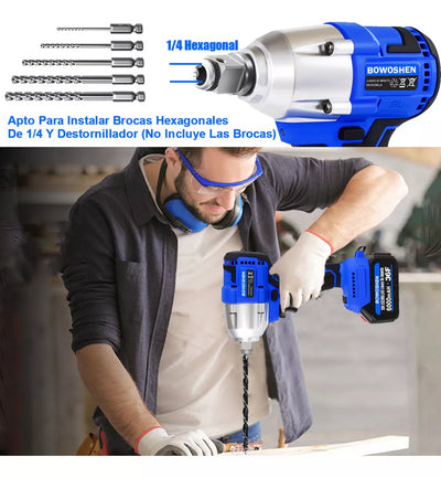 Llave Taladro de Impacto Inalámbrico doble batería + Accesorios