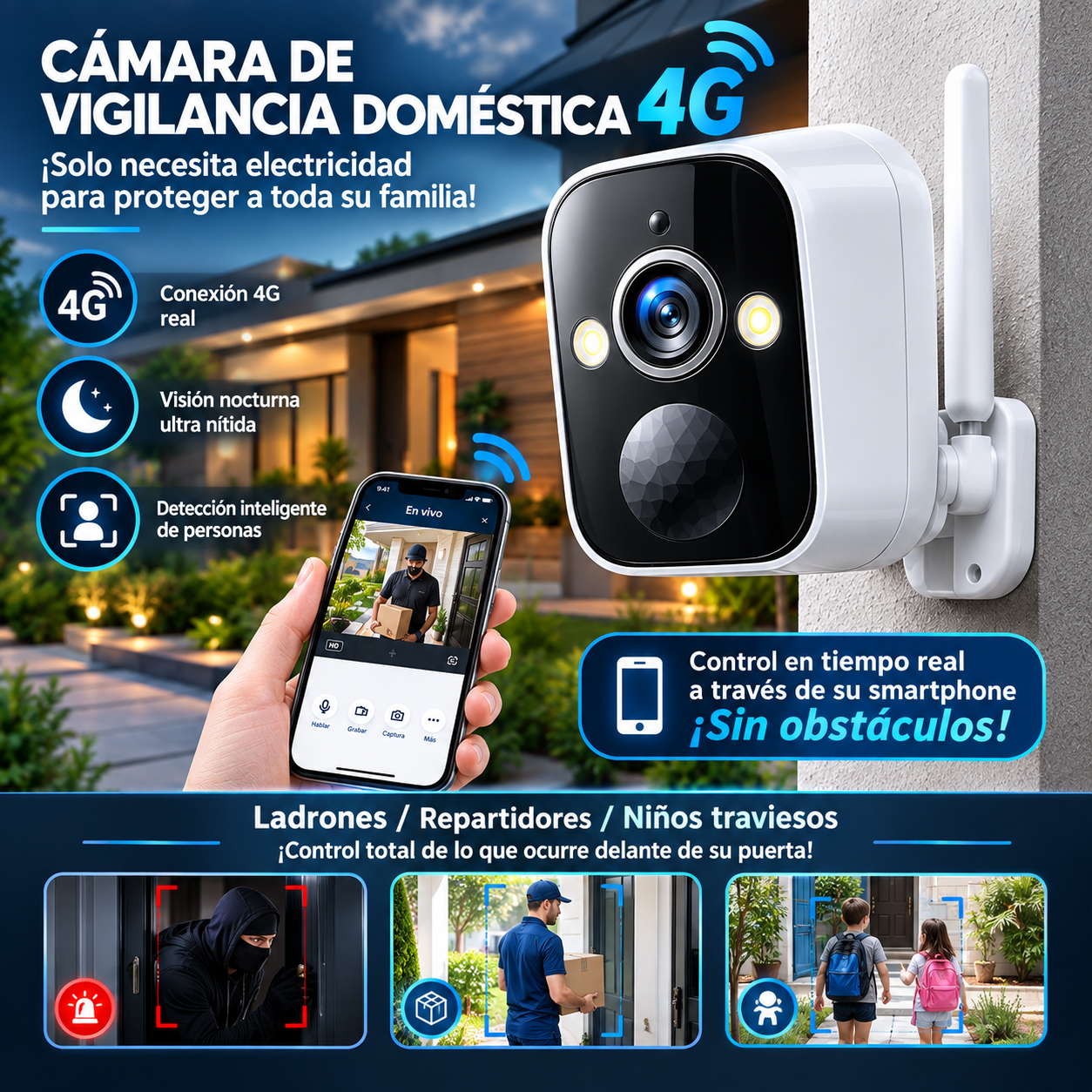 ¡Cámara de visión nocturna inalámbrica – Seguridad inteligente las 24 horas!