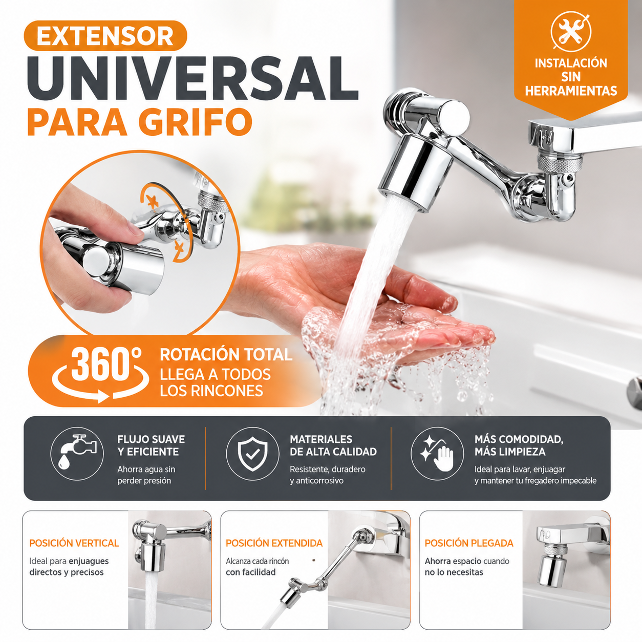 🚰Pack de 2 Grifos de fregadero universal - ✨Extensión de aireador de grifo giratoria de 360° - Material ABS