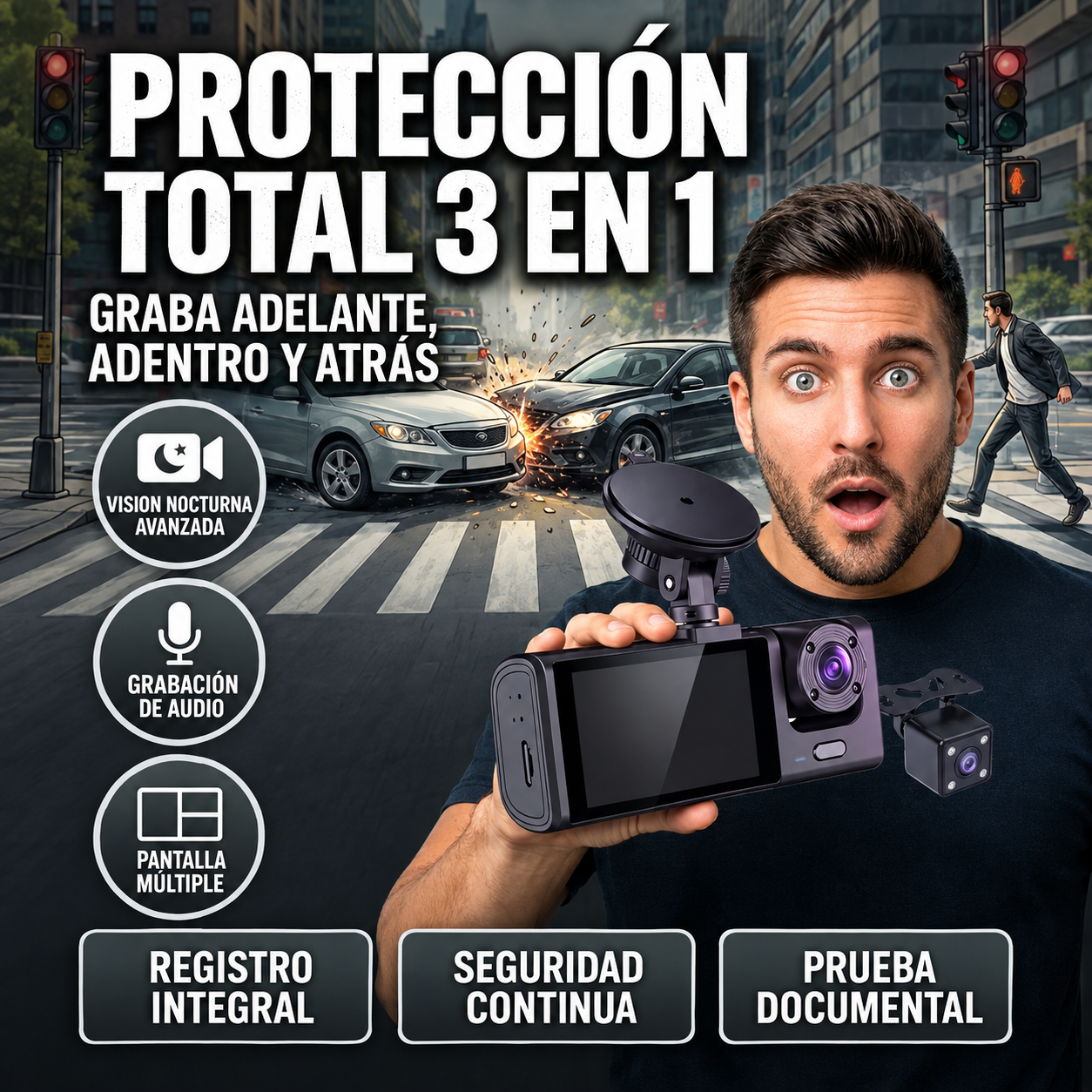 Cámara para Auto de 3 Canales 1080P con WiFi