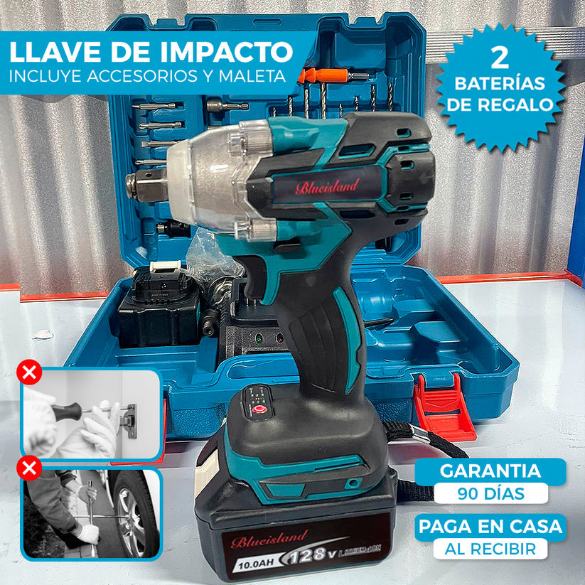 Llave Taladro de Impacto Inalámbrico doble batería + Accesorios