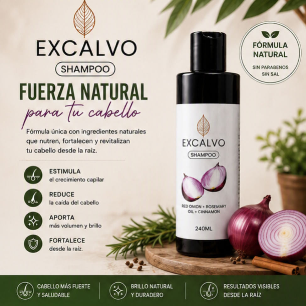 🧅EXCALVO™ Shampoo Natural | Fortalece, Reduce la Caída y Revitaliza tu Cabello