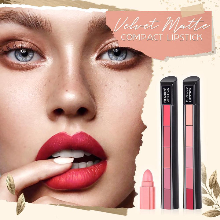 Lápiz Labial Compacto Mate Aterciopelado 5 en 1